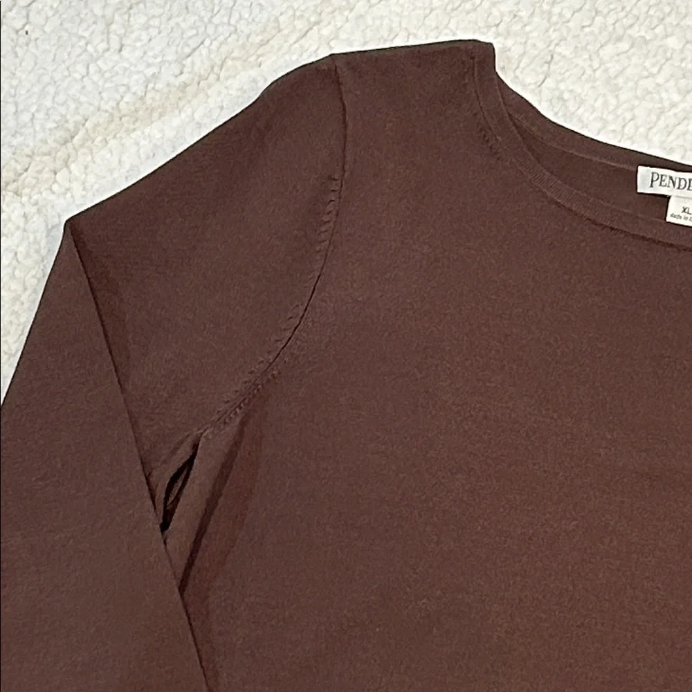 Pendleton Silk Blend 3/4 Sleeve Sweater size XL Brown Stitch Detail